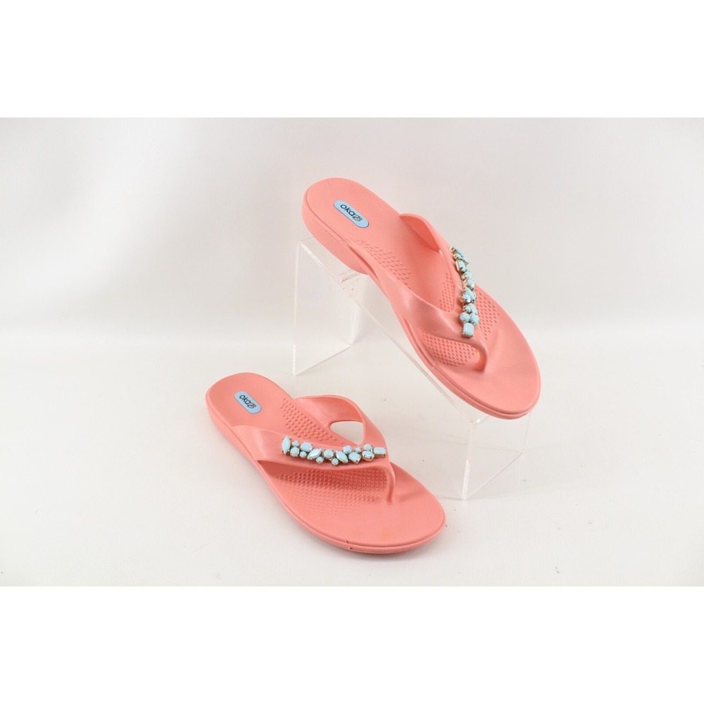 Oka B Okabashi Women's Thong Sandal Size L 9.5-10.5 US Pink / Turquoise Jewels